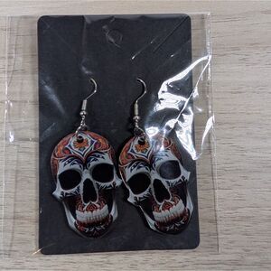 Sugar Skull Dangle Earrings Day of the Dead Gothic Halloween Hook